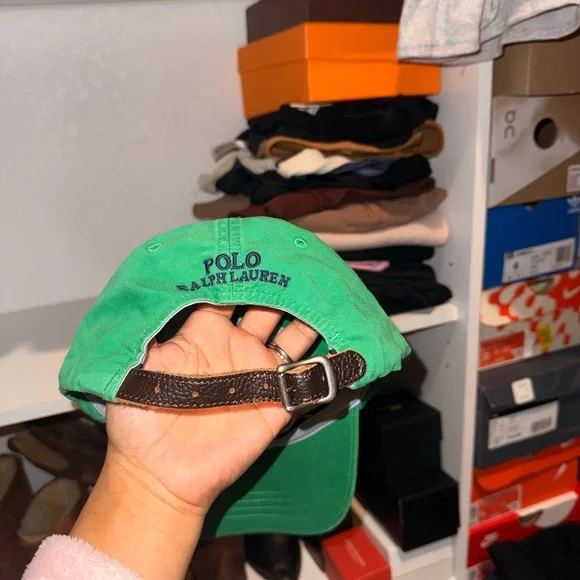 Ralph Lauren Mens Green Polo Pony Baseball Hat With Leather Strap - Picture 2 of 2